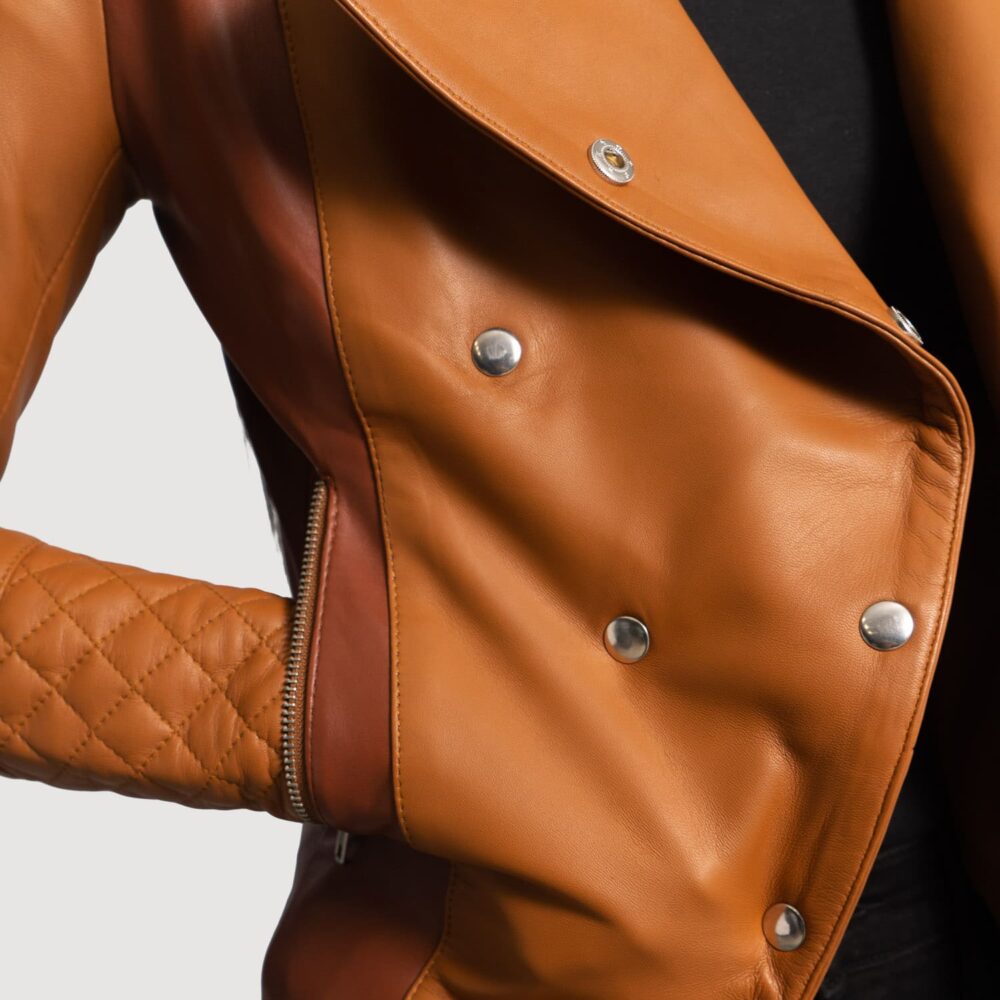 Sienna Tan Overlap Leather Jacket for Women