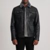 Axel Black Leather Shearling Trucker Jacket for Men