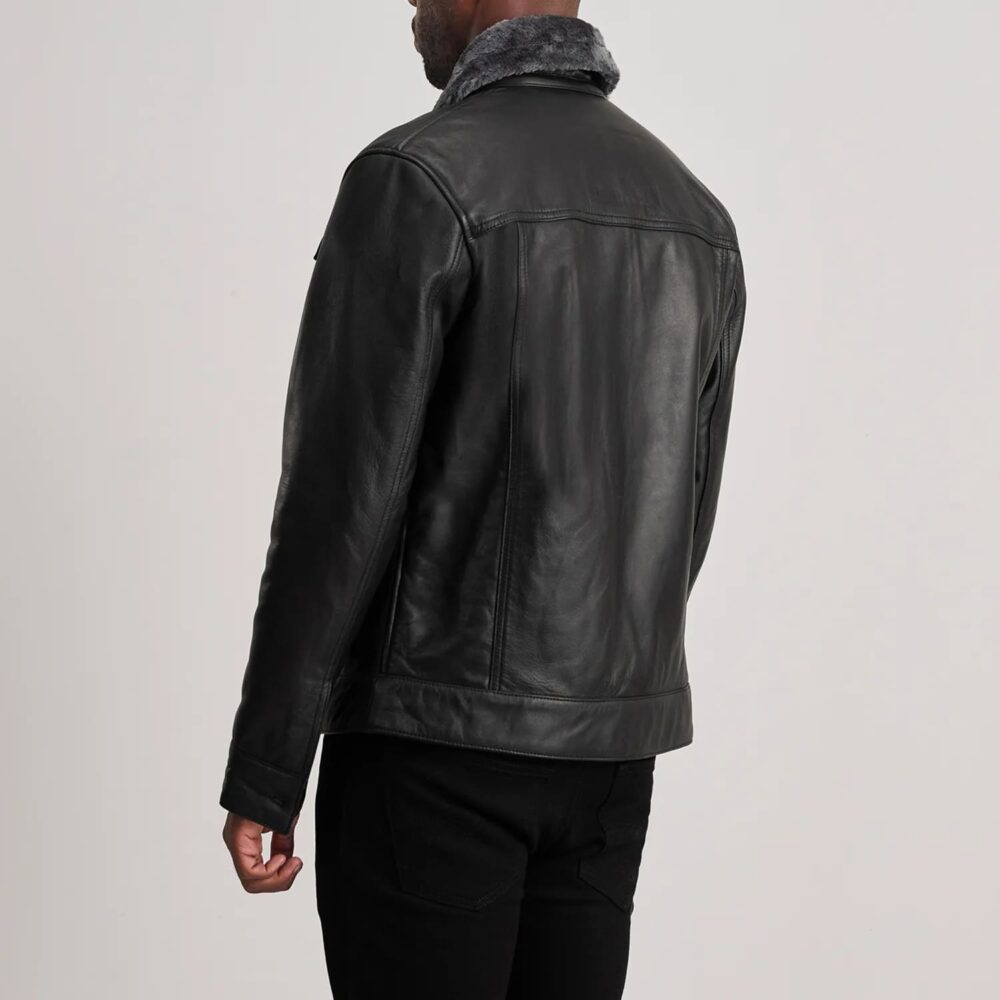 Axel Black Leather Shearling Trucker Jacket for Men