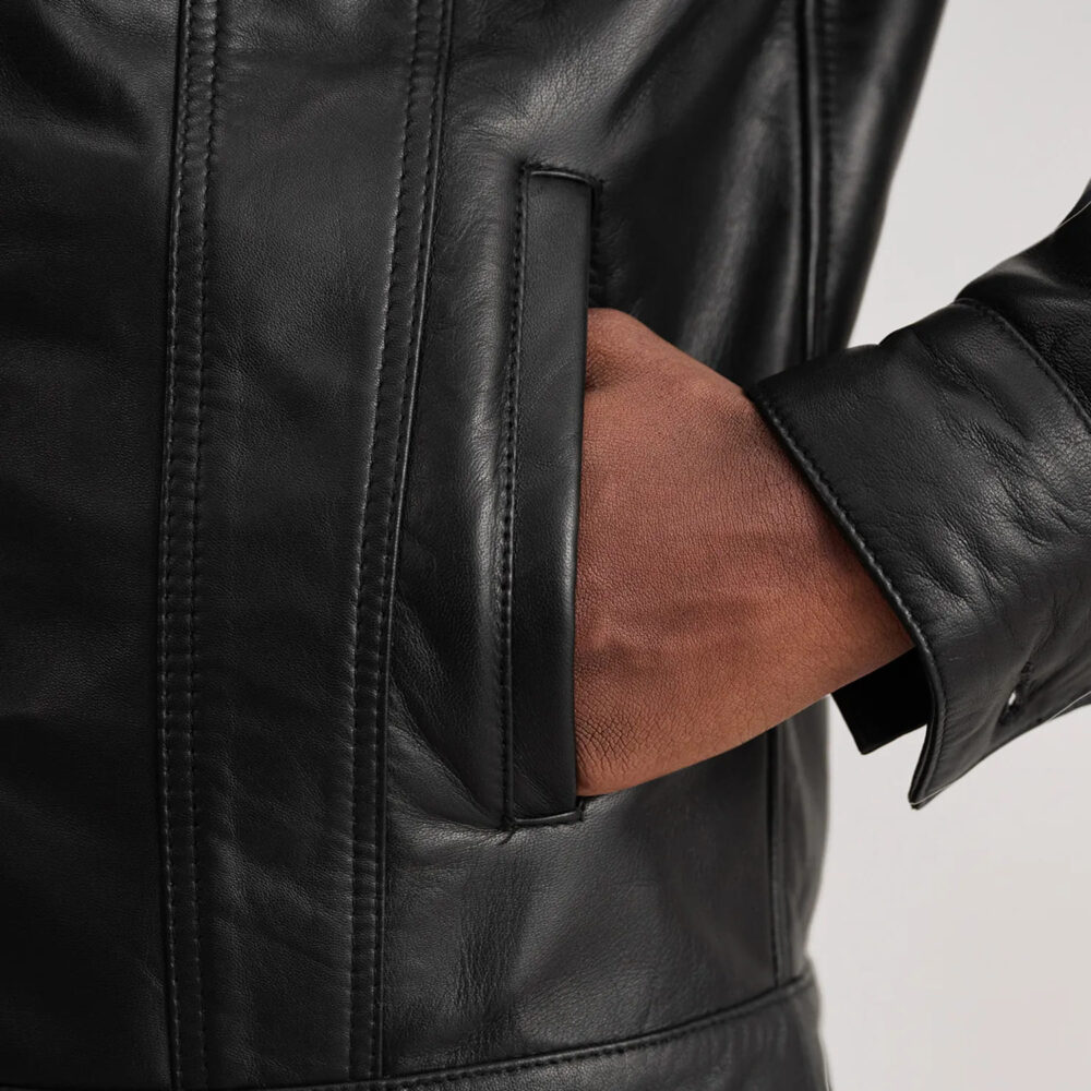 Axel Black Leather Shearling Trucker Jacket for Men