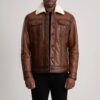 Axel Brown Leather Shearling Trucker Jacket for Men