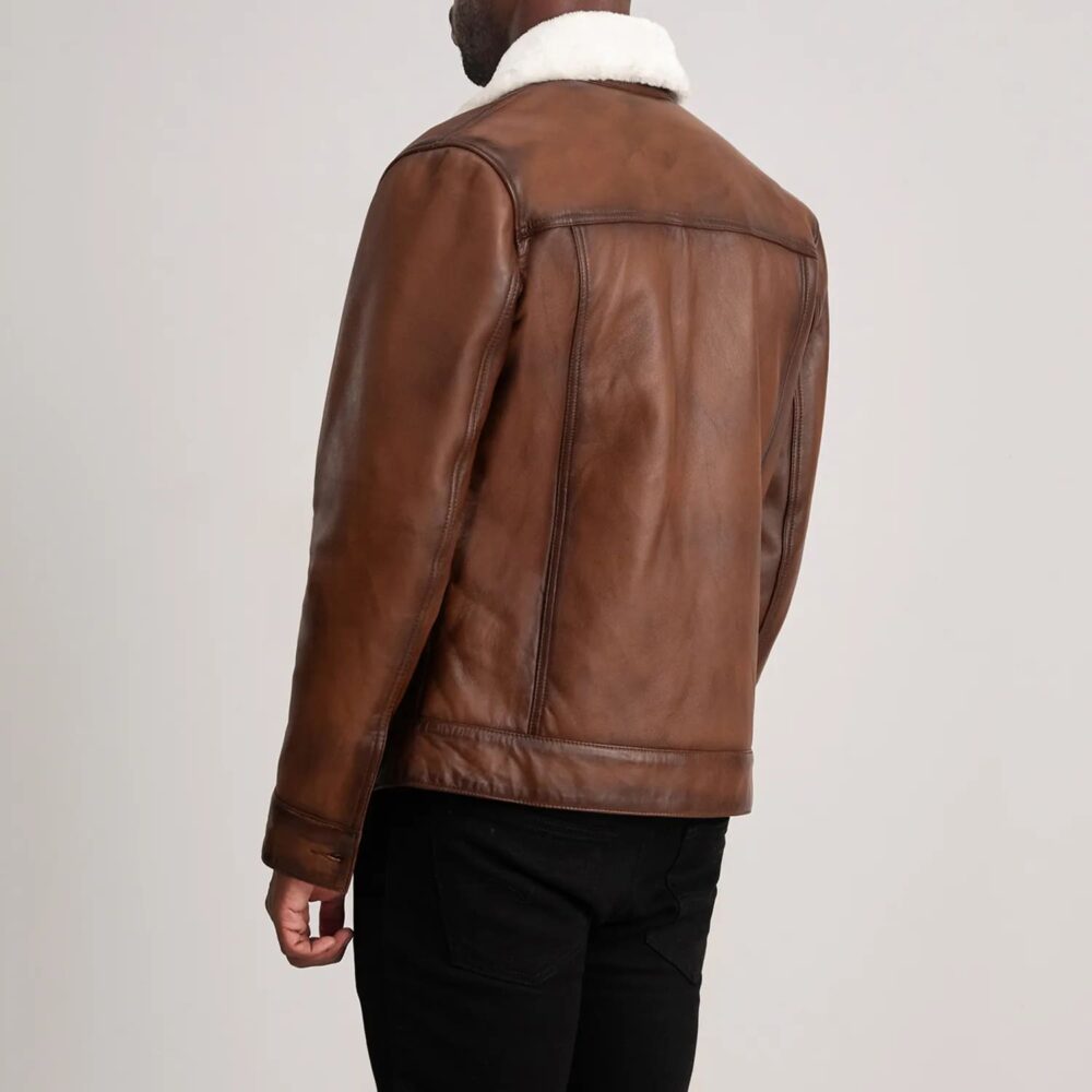 Axel Brown Leather Shearling Trucker Jacket for Men