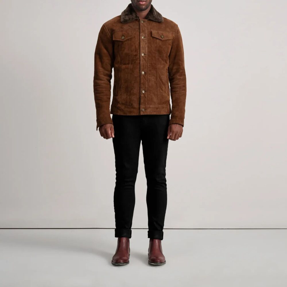 Axel Brown Suede Shearling Trucker Jacket for Men