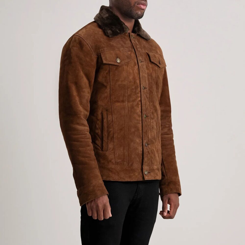 Axel Brown Suede Shearling Trucker Jacket for Men