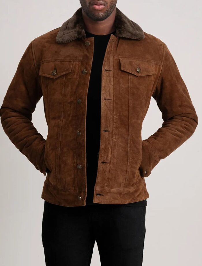 Axel Brown Suede Shearling Trucker Jacket for Men