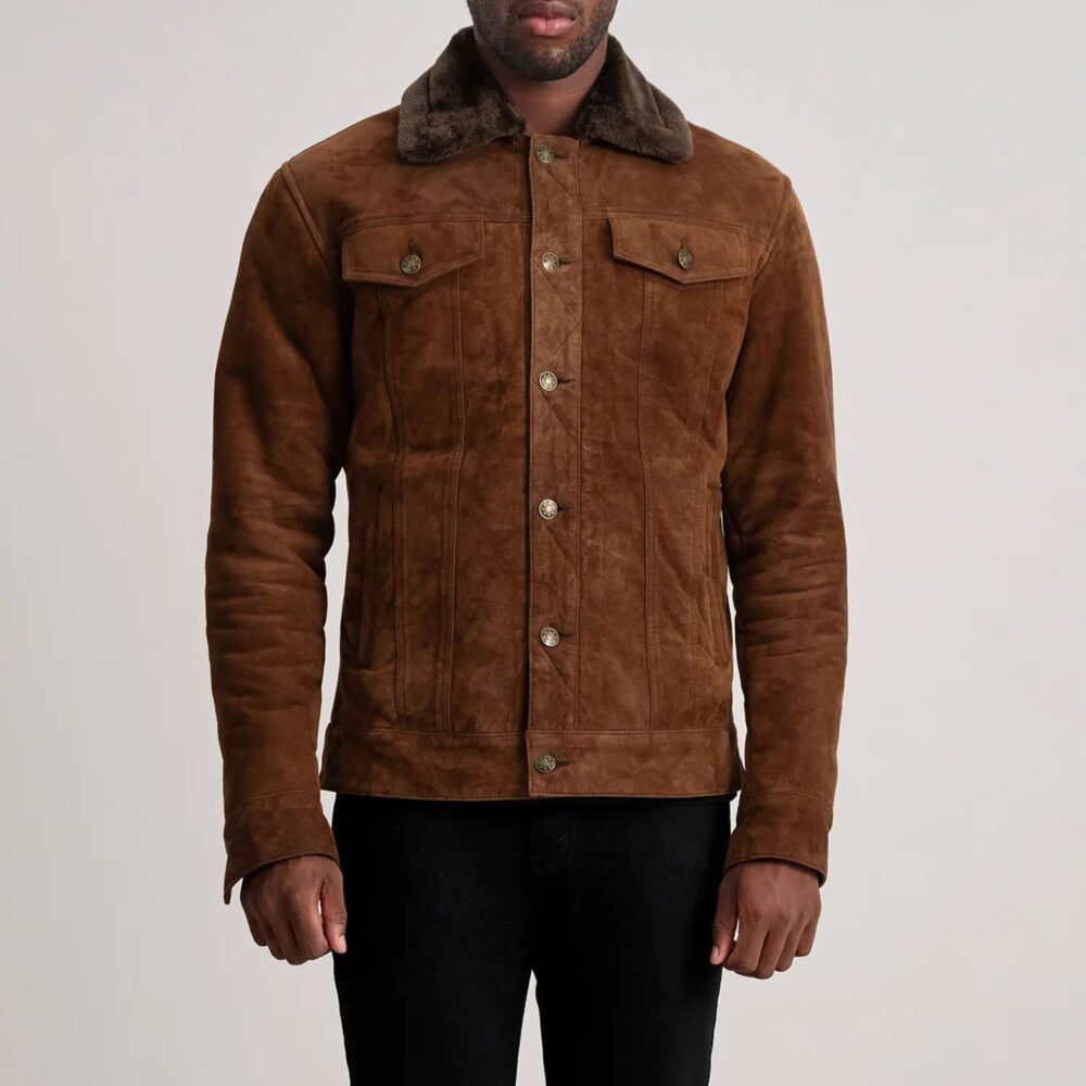 Axel Brown Suede Shearling Trucker Jacket for Men