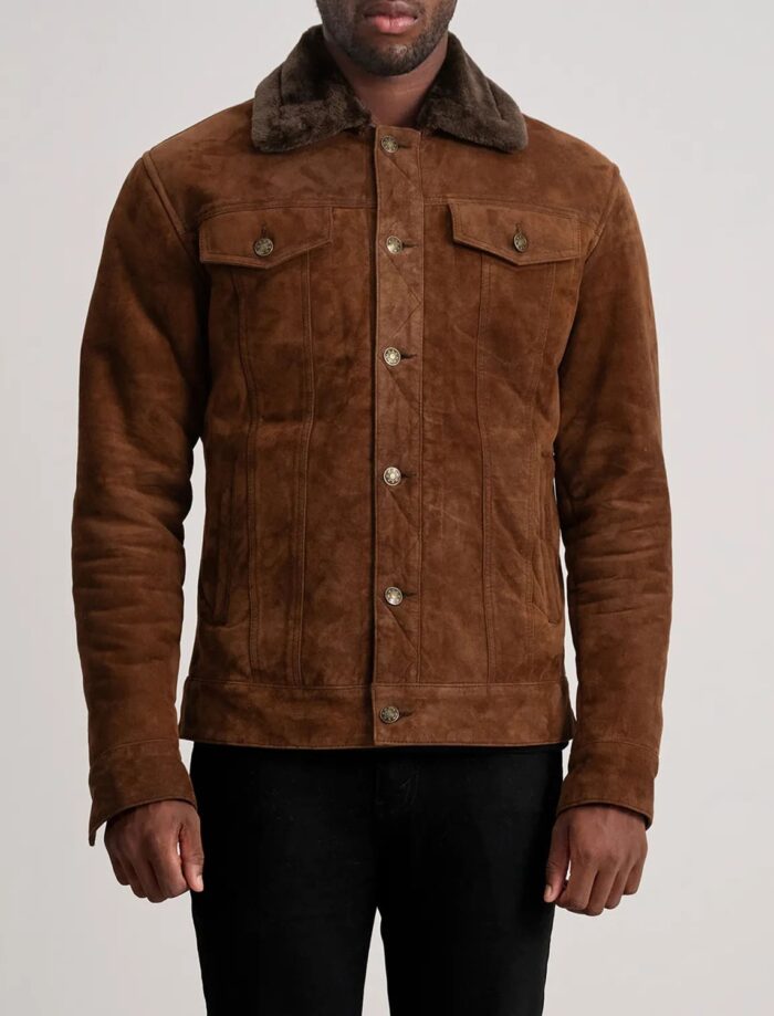 Axel Brown Suede Shearling Trucker Jacket for Men