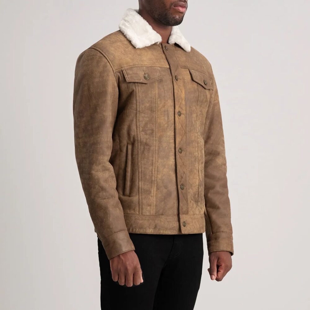 Axel Snuffed Brown Shearling Trucker Jacket for Men