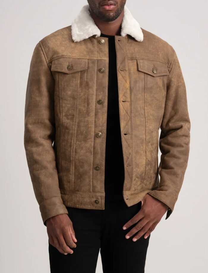 Axel Snuffed Brown Shearling Trucker Jacket for Men