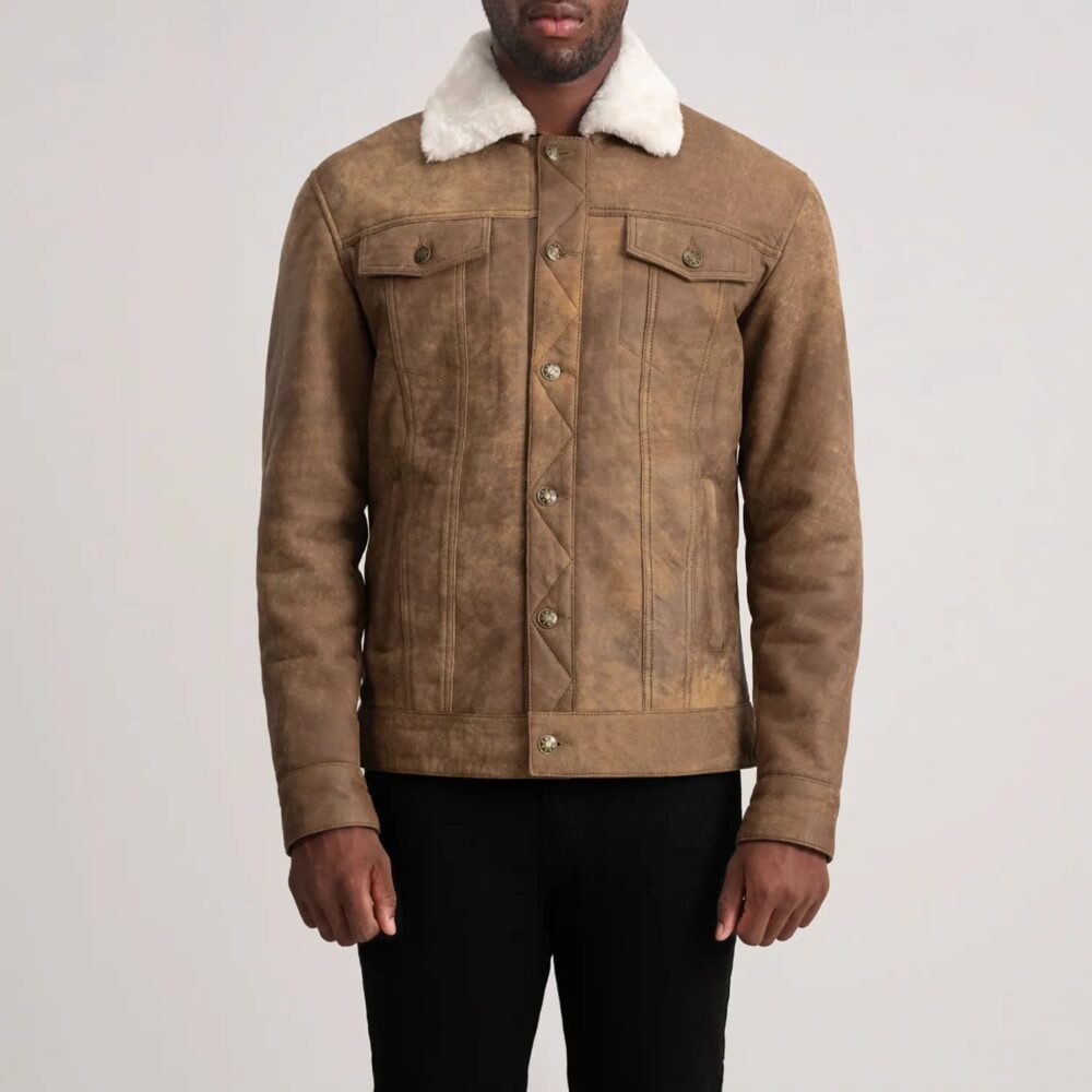 Axel Snuffed Brown Shearling Trucker Jacket for Men