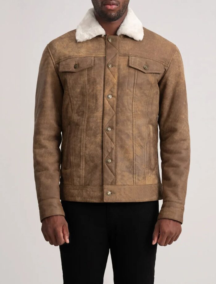 Axel Snuffed Brown Shearling Trucker Jacket for Men