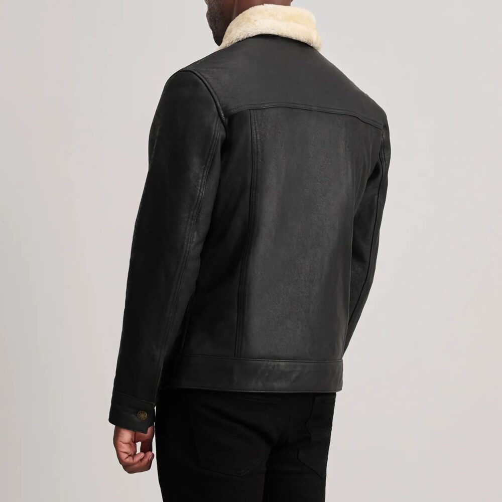 Axel Tumbled Black Shearling Trucker Jacket for Men