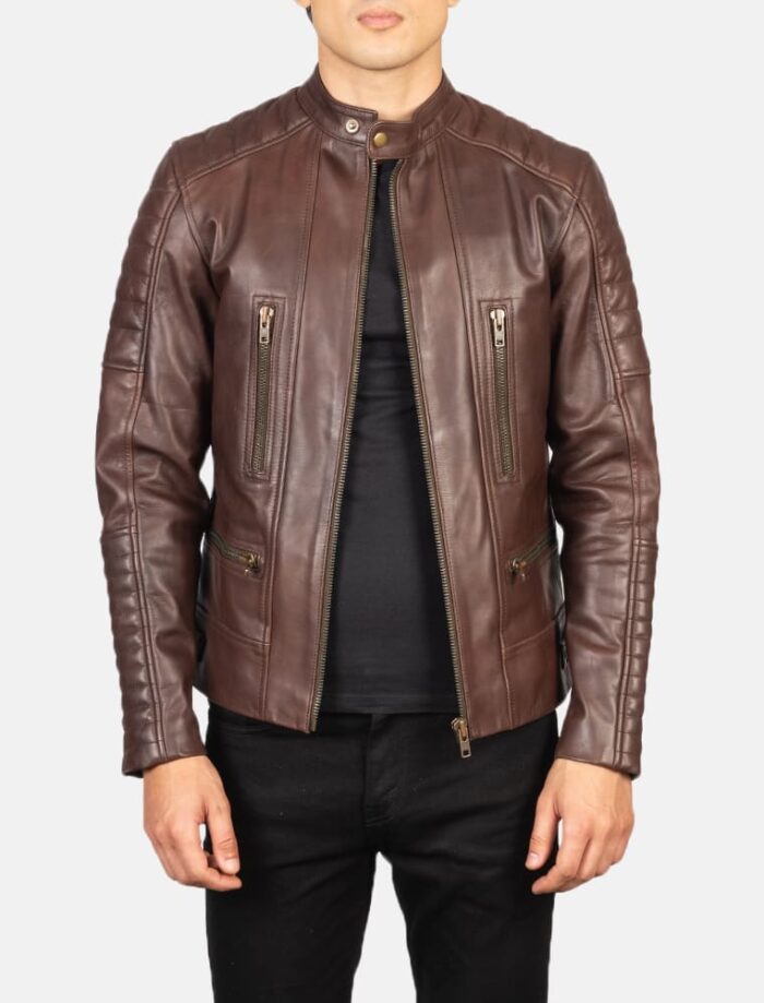 Torren Brown Leather Biker Jacket for Men