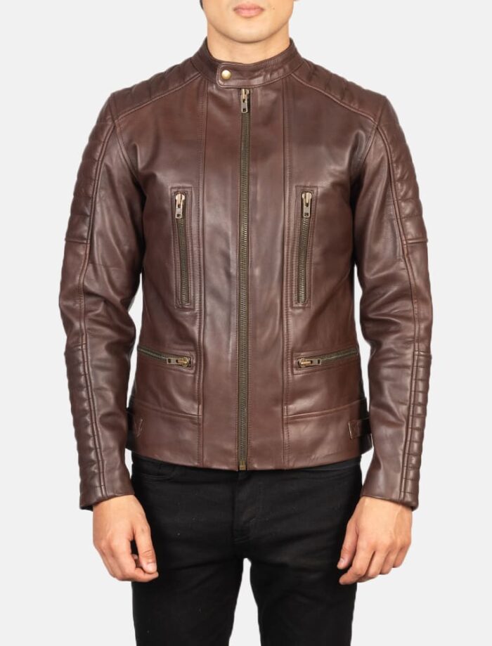 Torren Brown Leather Biker Jacket for Men