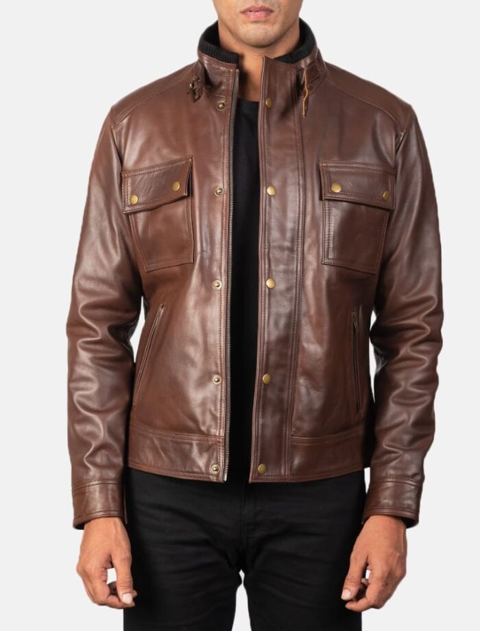 Darren Men's Brown Leather Biker Jacket