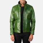 Darren Men's Distressed Green Leather Biker Jacket