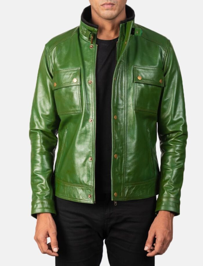 Darren Men's Distressed Green Leather Biker Jacket