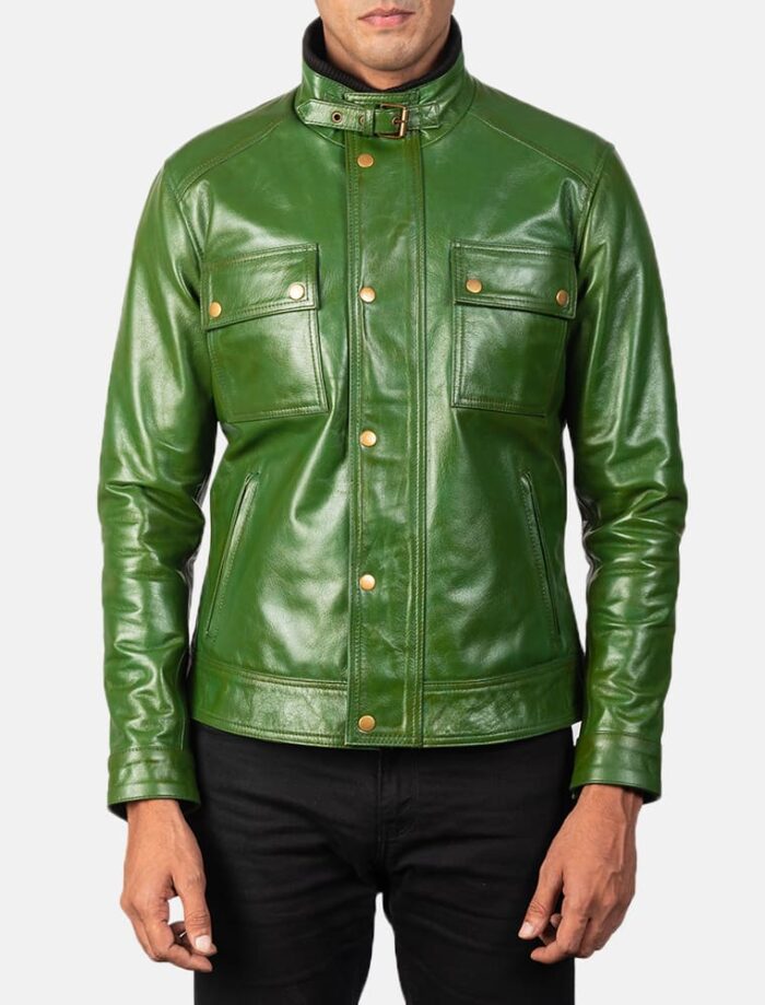 Darren Men's Distressed Green Leather Biker Jacket