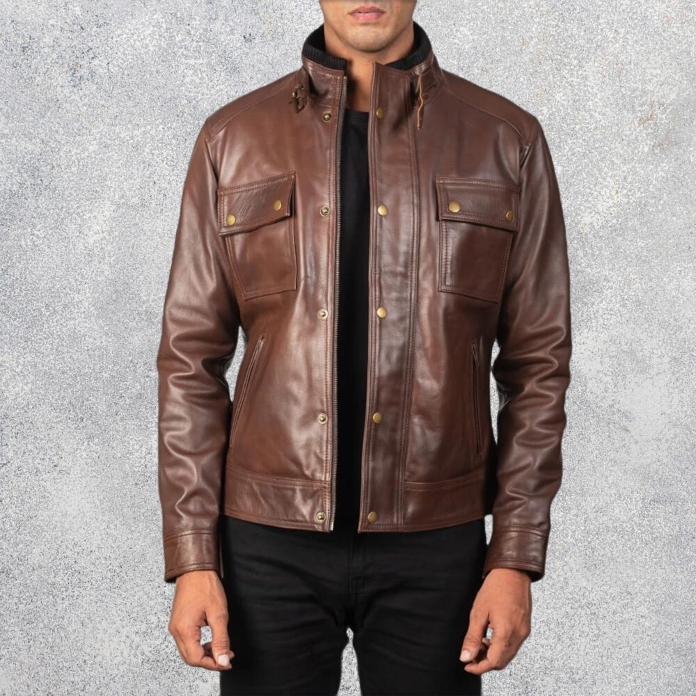 Darren Men's Brown Leather Biker Jacket