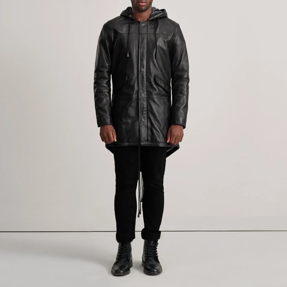 Ronan Black Leather Parka for Men