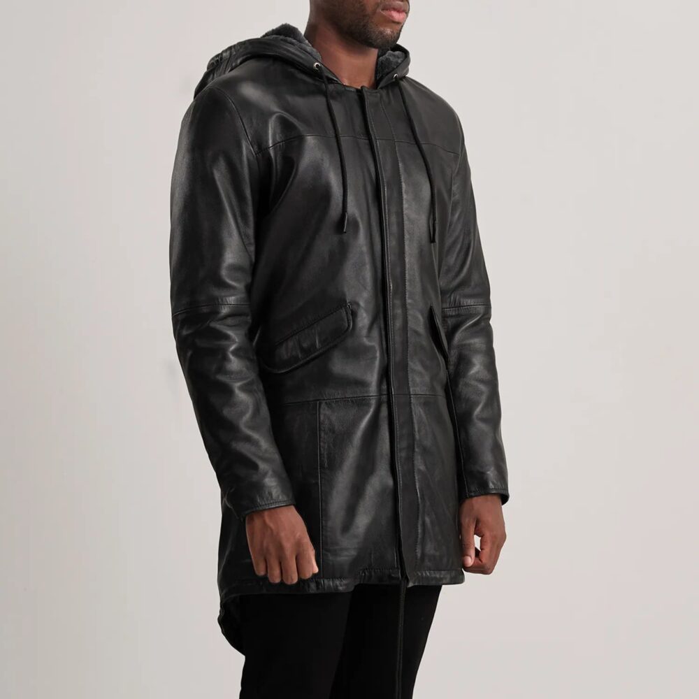 Ronan Black Leather Parka for Men