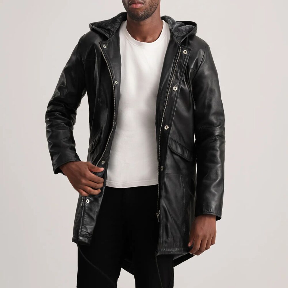 Ronan Black Leather Parka for Men