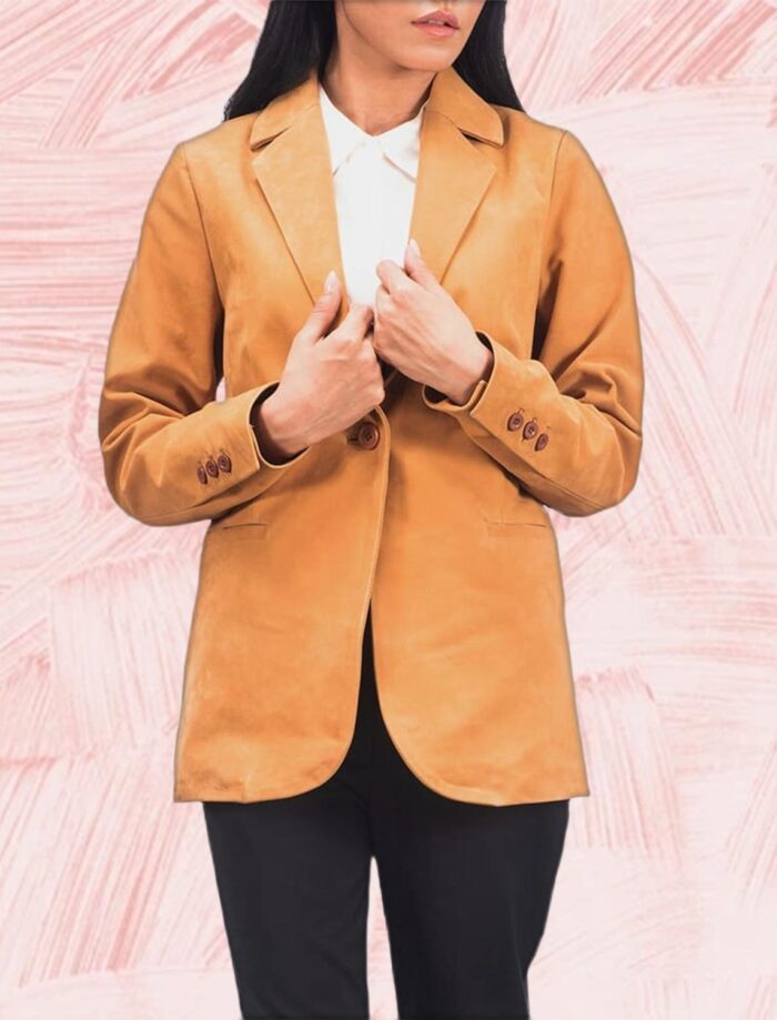 Elara Brown Nubuck Leather Blazer for Women