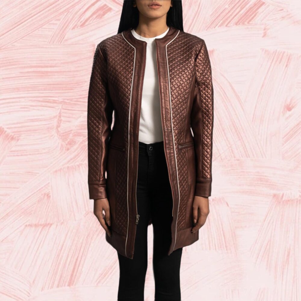 Eliana Quilted Maroon Leather Coat