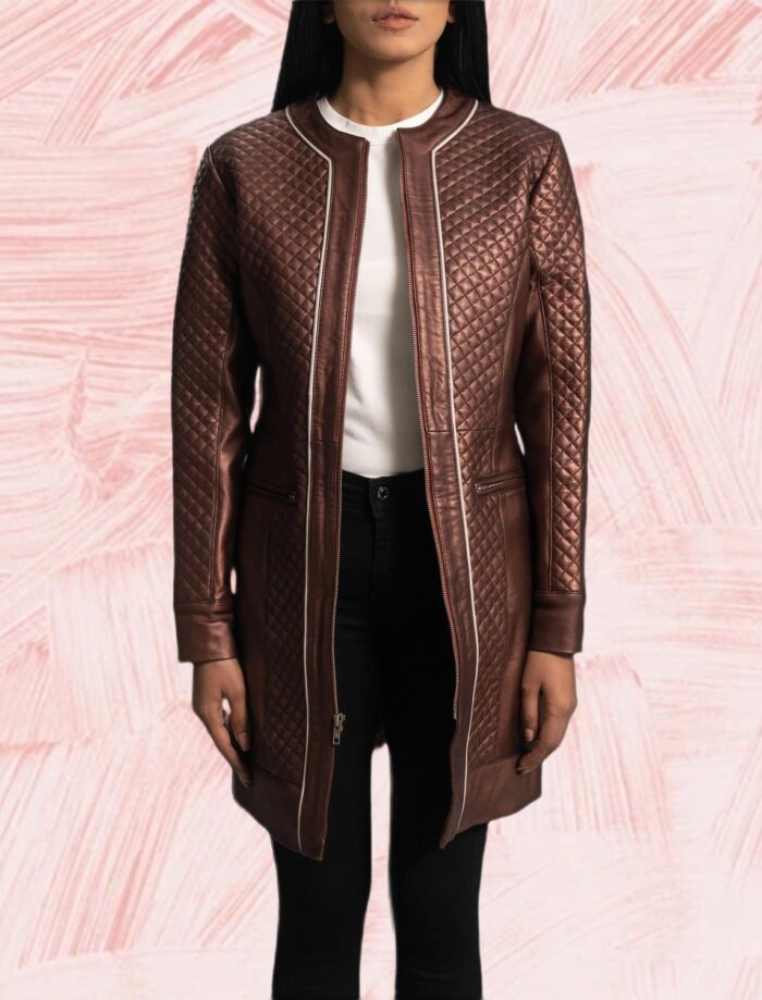 Eliana Quilted Maroon Leather Coat