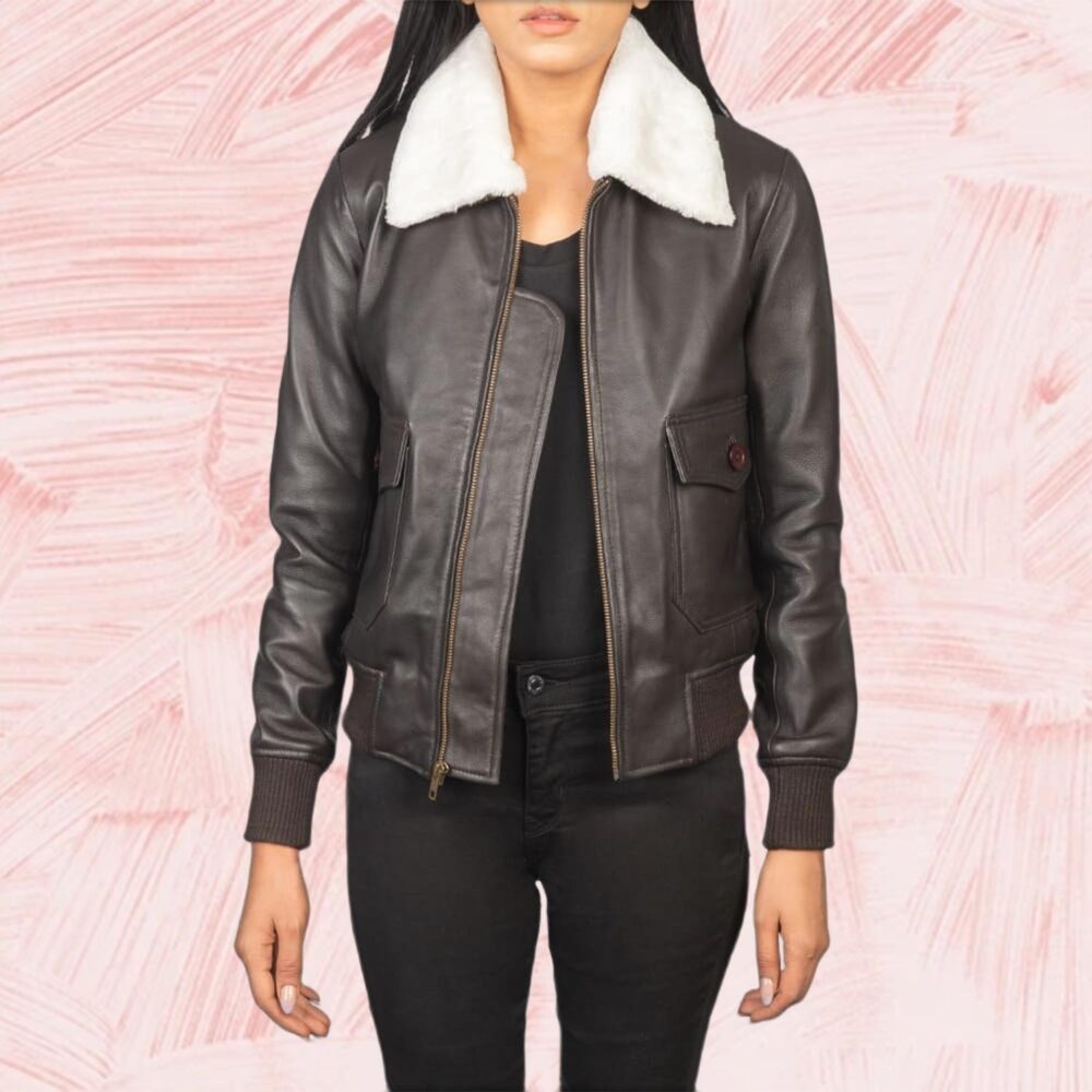 Elise G-1 Brown Leather Bomber Jacket for Women