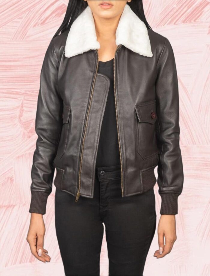 Elise G-1 Brown Leather Bomber Jacket for Women