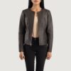 Nova Brown Collarless Leather Jacket for Women