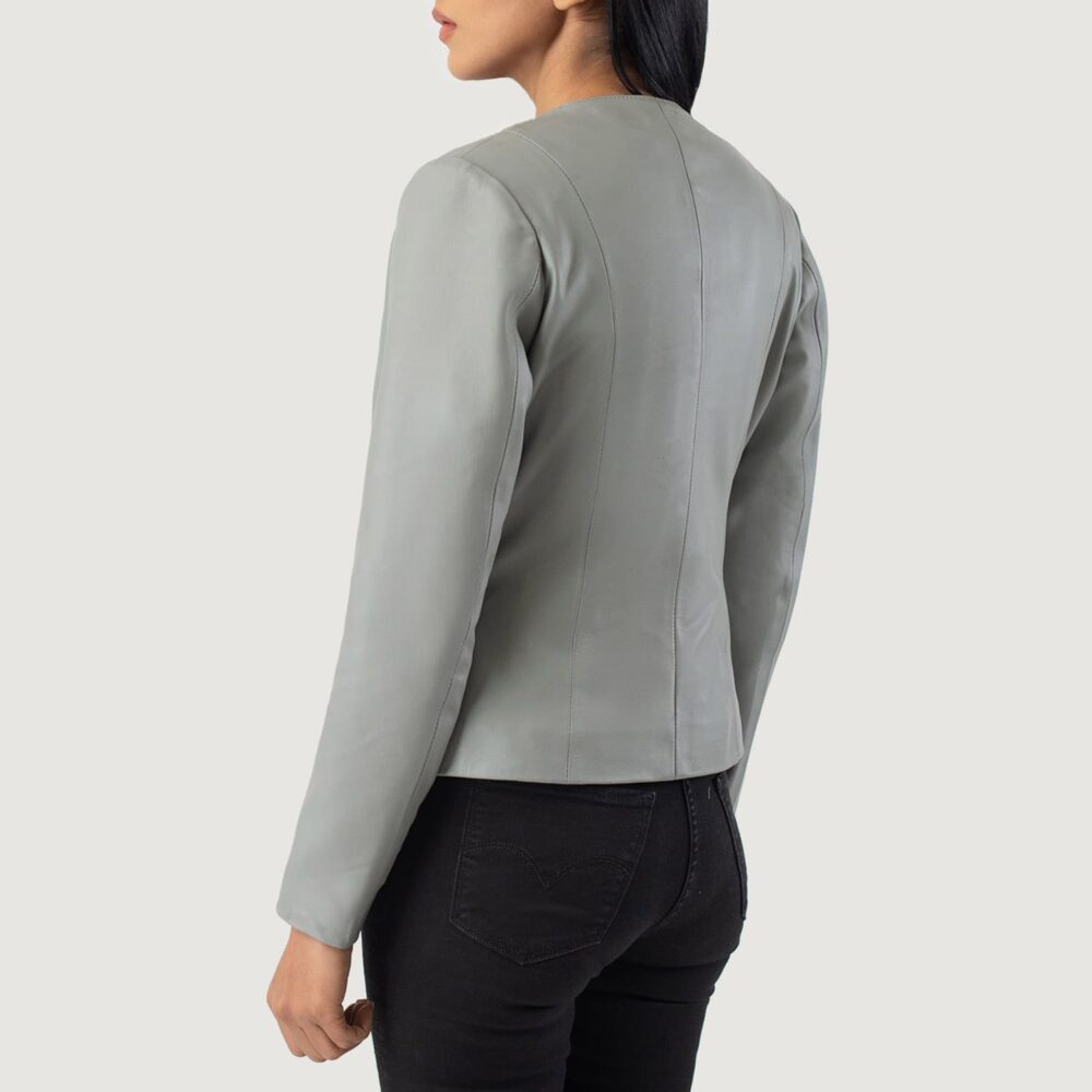 Nova Grey Collarless Leather Jacket for Women