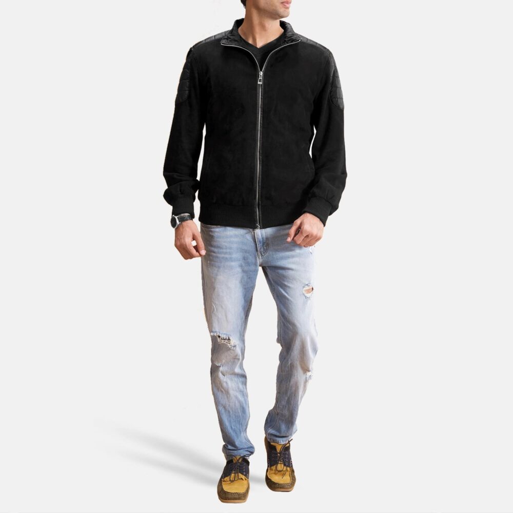 Zenith Black Men's Hybrid Suede Bomber Jacket