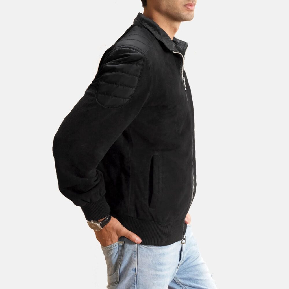 Zenith Black Men's Hybrid Suede Bomber Jacket