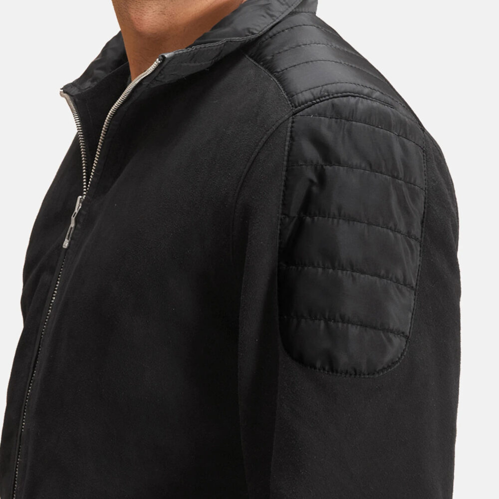 Zenith Black Men's Hybrid Suede Bomber Jacket