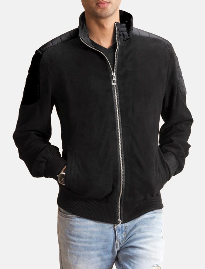 Zenith Black Men's Hybrid Suede Bomber Jacket