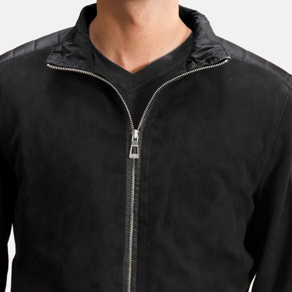 Zenith Black Men's Hybrid Suede Bomber Jacket