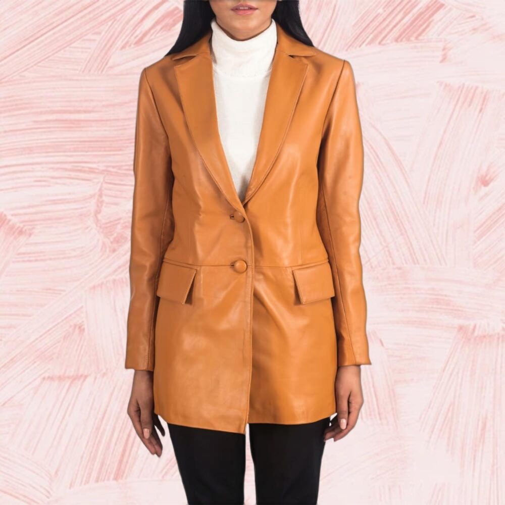 Evelyn Tan Brown Leather Blazer for Women