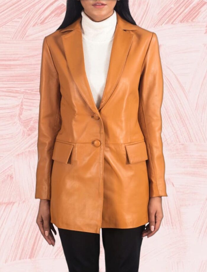 Evelyn Tan Brown Leather Blazer for Women