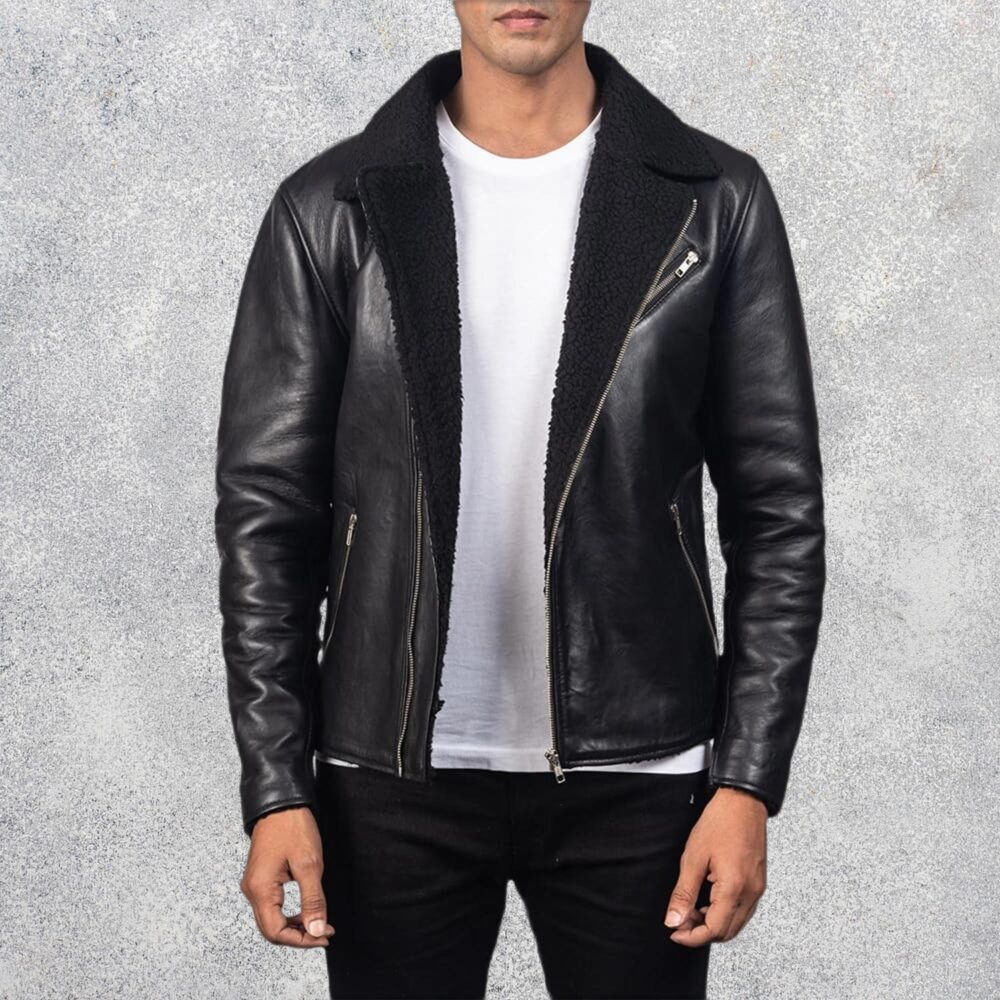 Everett Shearling Black Men's Sheepskin Leather Jacket