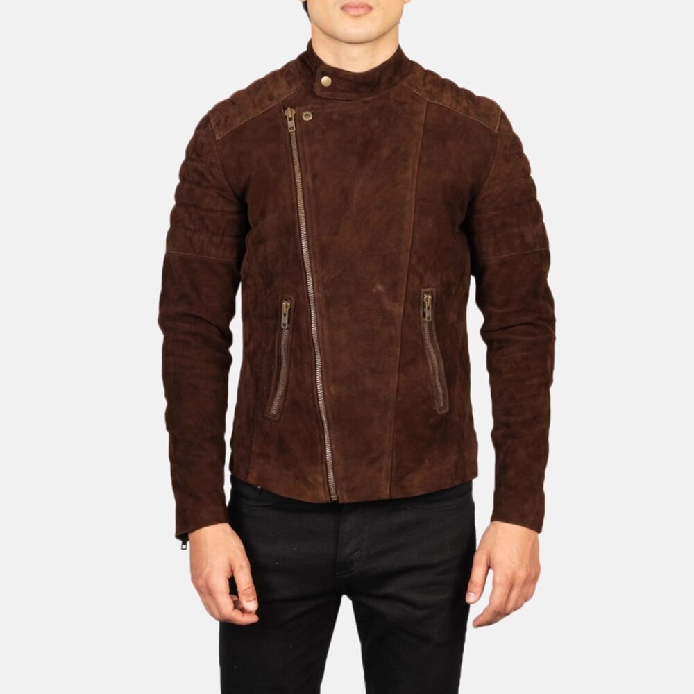 Axel Noir Men's Leather Biker Jacket – Mocha Suede