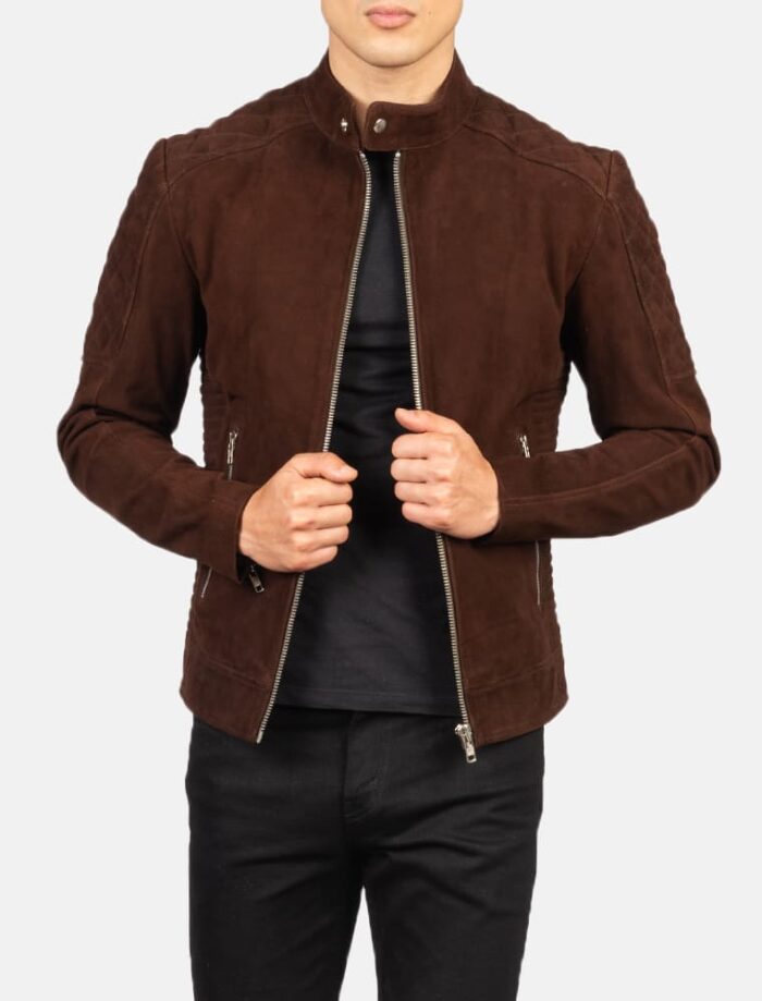 Ariston Quilted Brown Suede Biker Jacket