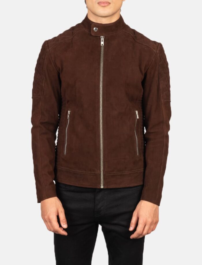 Ariston Quilted Brown Suede Biker Jacket