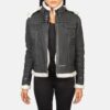 Selene Black Shearling Hooded Leather Jacket for Women