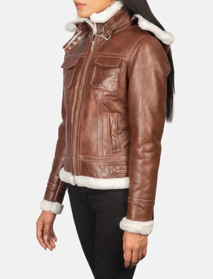 Selene Brown Shearling Hooded Leather Jacket for Women