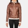 Selene Brown Shearling Hooded Leather Jacket for Women