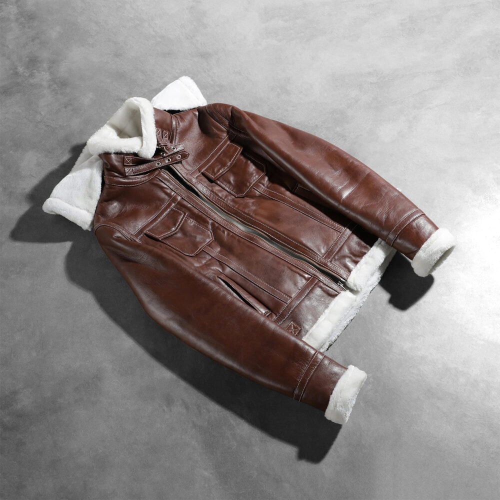 Selene Brown Shearling Hooded Leather Jacket for Women