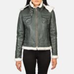 Selene Green Shearling Hooded Leather Jacket for Women