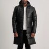 Kian Black Hooded Leather Puffer Coat for Men